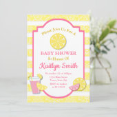 Roze limonade Baby shower Invitation Lemon Kaart (Staand voorkant)