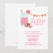 Roze limonade Birthday Party Invitation Kaart (Voorkant / Achterkant)
