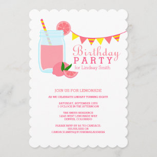 Roze limonade Birthday Party Invitation Kaart