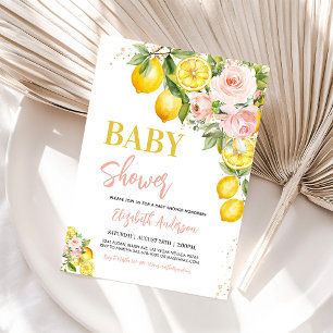 Roze limonade bloem citrus baby shower uitnodiging