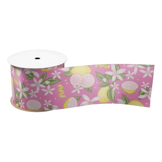 Roze limonade Citrus Floral Satin Ribbon Lint (Spoel)