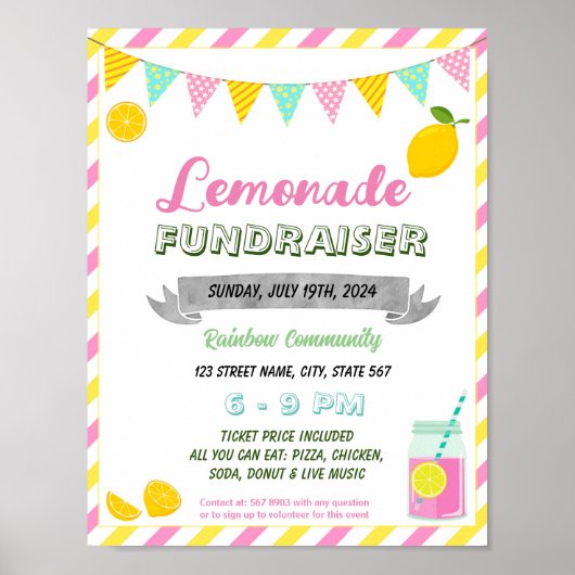Roze limonade fondsenwerving event sjabloon poster (Voorkant)
