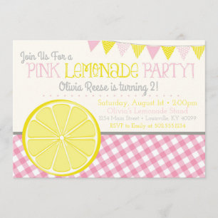 Roze limonade Girls Birthday Party Invitation Kaart