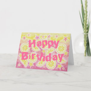 Roze limonade 'Happy Birthday' kaart voortekst