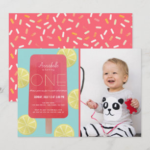 Roze limonade ijsje meisje foto 1e verjaardag kaart