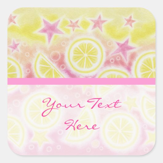Roze limonade "Jouw tekst" sticker met vierkante s (Voorkant)