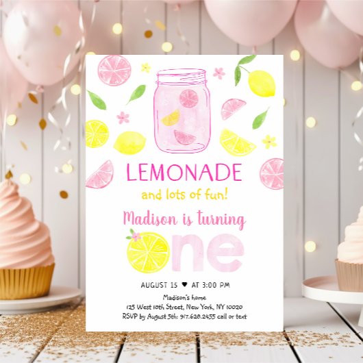 Roze limonade Lemon eerste verjaardag Kaart