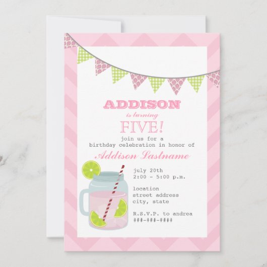 Roze limonade & limoen Chevron Verjaardag Kaart (Voorkant)