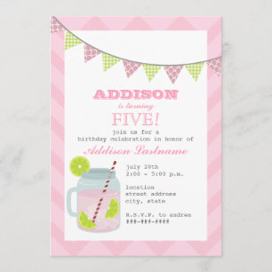 Roze limonade & limoen Chevron Verjaardag Kaart
