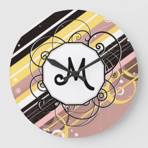 Roze limonade Modern-Retro Stripes met monogram Grote Klok