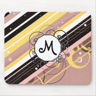 Roze limonade Modern-Retro Stripes met monogram Muismat