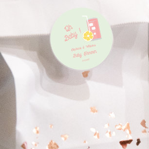 Roze limonade moderne Oh Baby Shower-feest Ronde Sticker