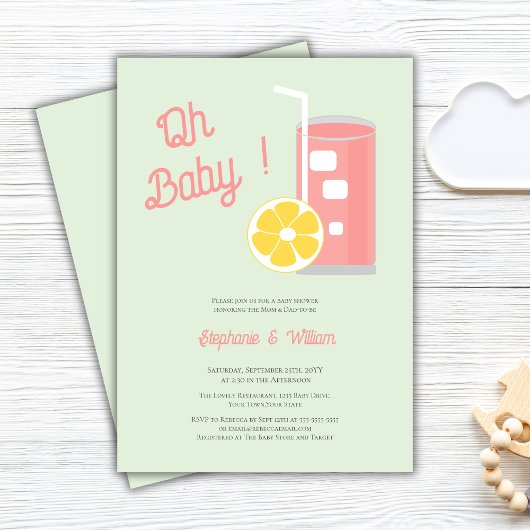 Roze limonade Oh Baby shower Modern Kaart