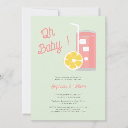 Roze limonade Oh Baby shower Moderne QR-code Kaart (Voorkant)