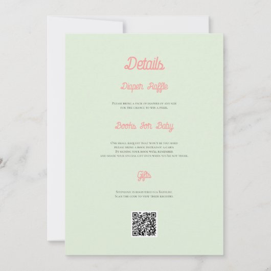 Roze limonade Oh Baby shower Moderne QR-code Kaart (Achterkant)