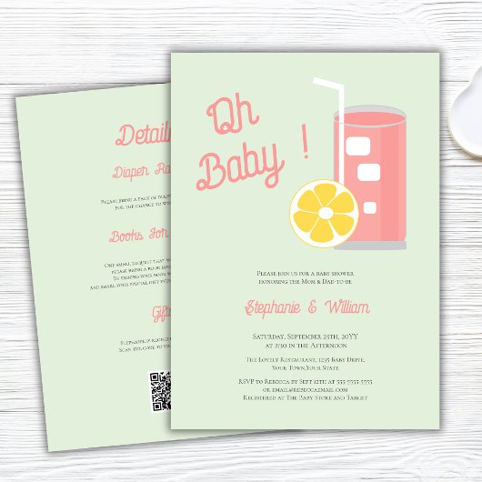 Roze limonade Oh Baby shower Moderne QR-code Kaart