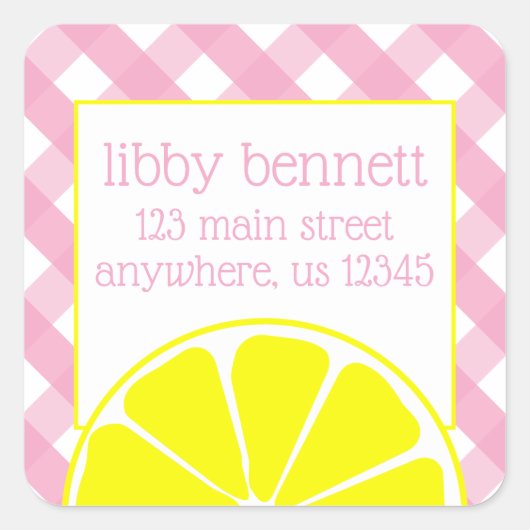 Roze limonade retour adreslabels vierkante sticker (Voorkant)