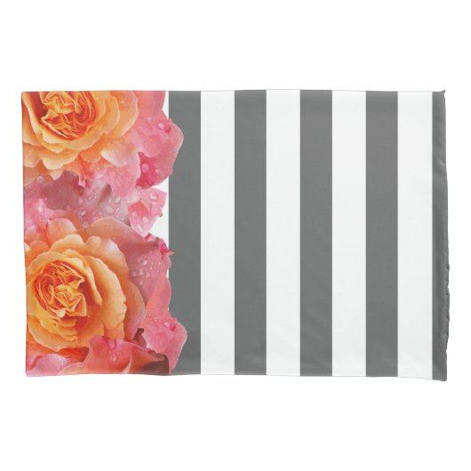 Roze limonade Rozen & dikke witte strepen Kussensloop (Voorkant)