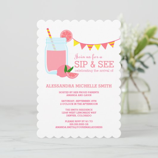 Roze limonade Sip en zie partijuitnodiging Kaart (Staand voorkant)