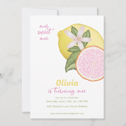 Roze limonade verjaardagsfeestje uitnodiging (Voorkant)