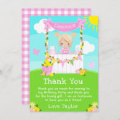 Roze limonadekraam verjaardag blond haar meisje bedankkaart (Voorkant / Achterkant)