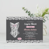 Roze lingerie douche uitnodiging krijtbord kant (Staand voorkant)