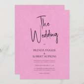 Roze linnen Simple Black Script Weddenschap Invite Kaart (Voorkant / Achterkant)