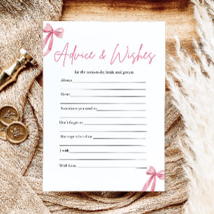Roze lint advies en wensen Bruidsdouche Spel Kaart