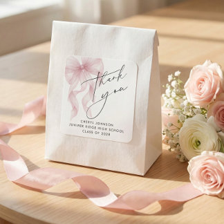 Roze Lint Afstudeer Dankjewel Vierkante Sticker