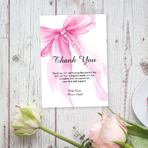 Roze lint baby shower bedankkaart