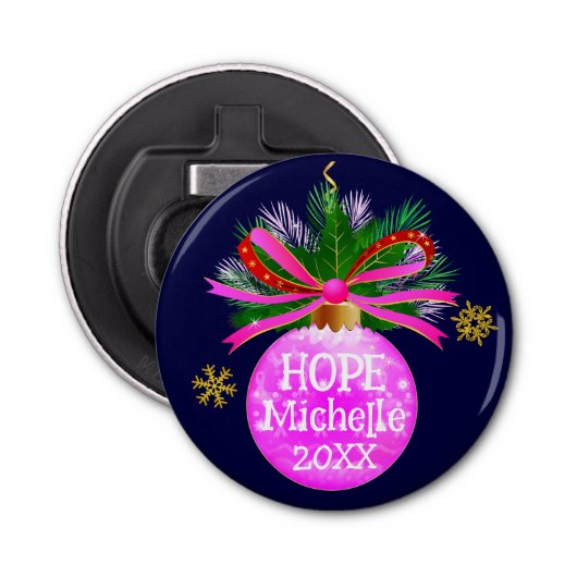 Roze lint Bauble Button Flesopener (Voorkant)