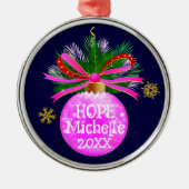 Roze lint Bauble Metalen Ornament (Voorkant)