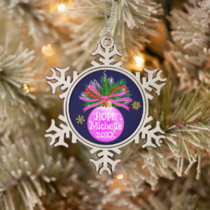 Roze lint Bauble Tin Sneeuwvlok Ornament