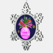 Roze lint Bauble Tin Sneeuwvlok Ornament (Rechts)