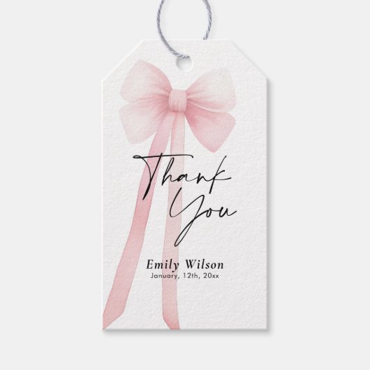 Roze lint bedankt  cadeaulabel (Voorkant)