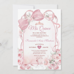 Roze lint bloem Quinceañera uitnodiging