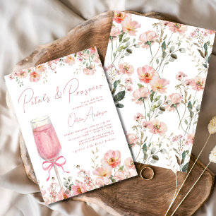 Roze lint bloemblaadjes & Prosecco Blush Bruidsmei Kaart