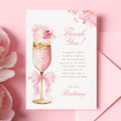Roze lint bloemblaadjes Prosecco Bruidsdiner Bedankkaart