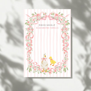 Roze Lint Bloemengans Babyshower Bedankkaart