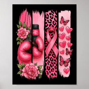 Roze lint Bokshandschoenen Luipaard borstkanker AW Poster