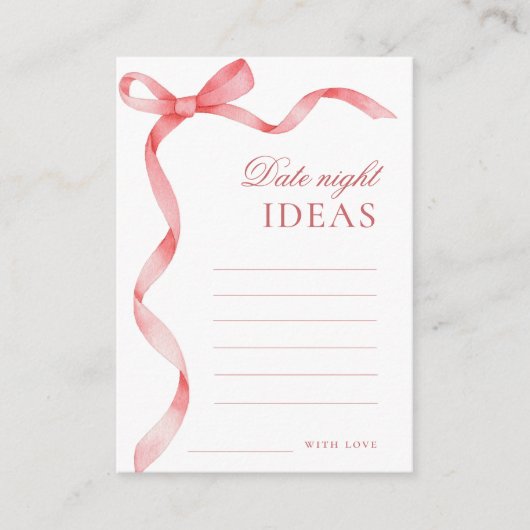 Roze lint boog datum nacht ideeën Vrijgezellenfees Informatiekaartje (Voorkant)