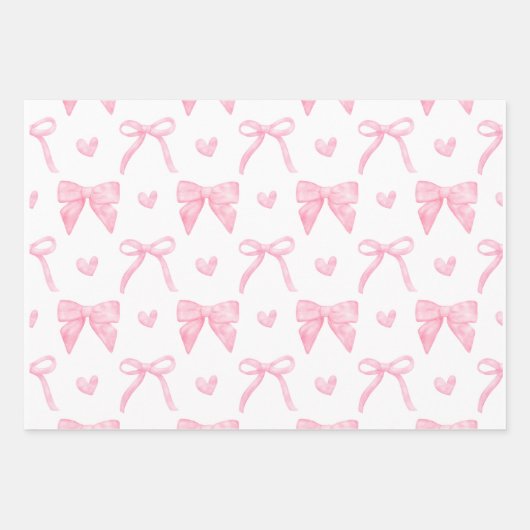 Roze lint & boog inpakpapier Flat Sheet (Voorkant 2)