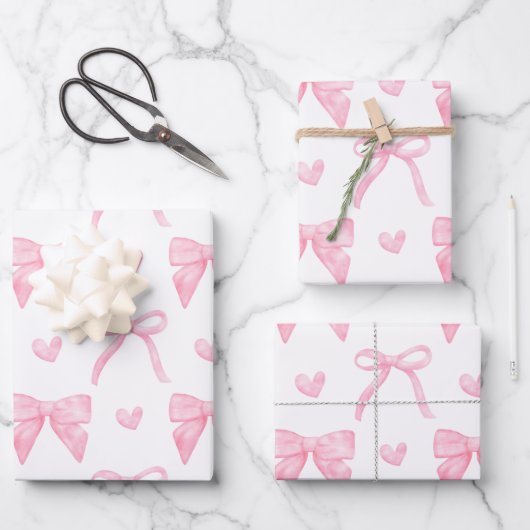 Roze lint & boog inpakpapier Flat Sheet (Voorkant)