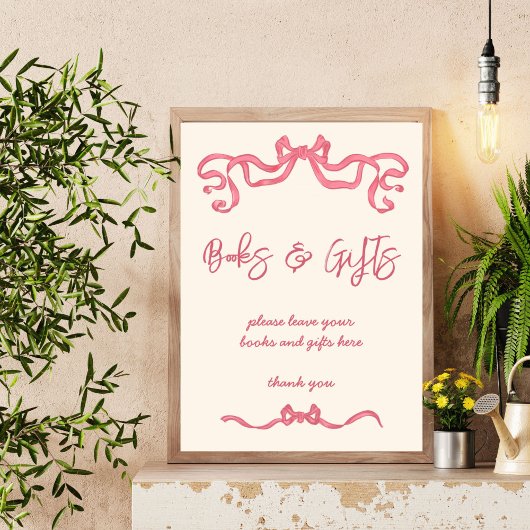 Roze lint boog schets baby shower geschenken teken poster