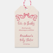Roze lint boog schets baby shower gunst cadeaulabel (Voorkant)