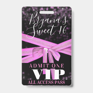 Roze lint boog Sweet 16 feest VIP pas Badge