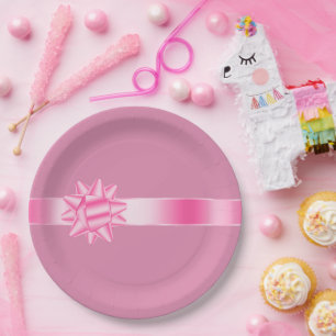 Roze lint boog verjaardag papieren bordje