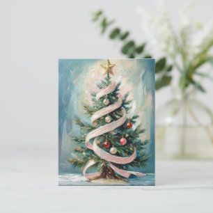 Roze Lint Boom Kerstmis Wenskaart Briefkaart