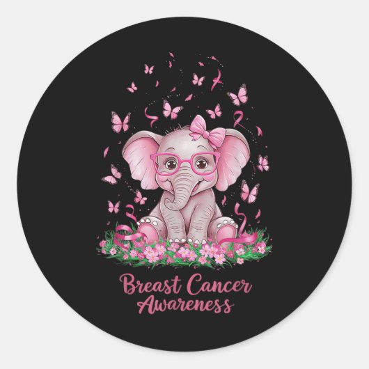 Roze lint Borstkanker Awareness Cure Elephant Ronde Sticker (Voorkant)