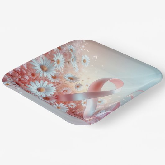 Roze lint Borstkanker Bewustzijn en Daisies Papieren Bordje